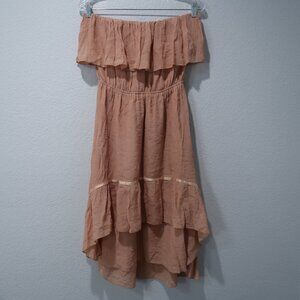 Ya Los Angeles Dress Womens Strapless Hi Low Sleeveless Cotton Boho Cottage M